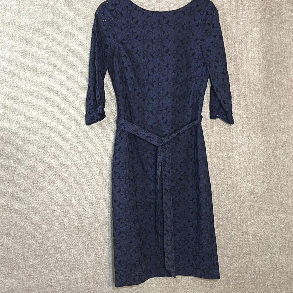 Boden Modest Eyelet Floral Sheath Dress 6P Navy Cotton Belted Cottagecore READ